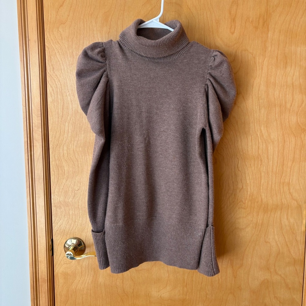 Tularosa Puff Shoulder Turtleneck Sweater Women Size S Brown Knit Long Sleeve